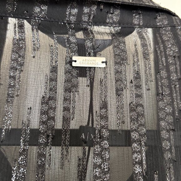 (NWT) Armani Exchange Sheer Button-Up Shirt with Metallic Threads - Picture 8 of 8